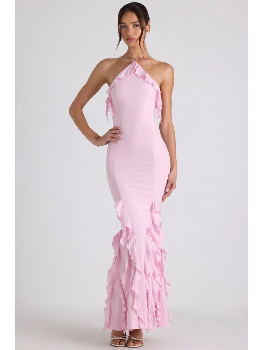 Oh Polly Ruffle-Trim Halterneck Maxi Dress size US 8